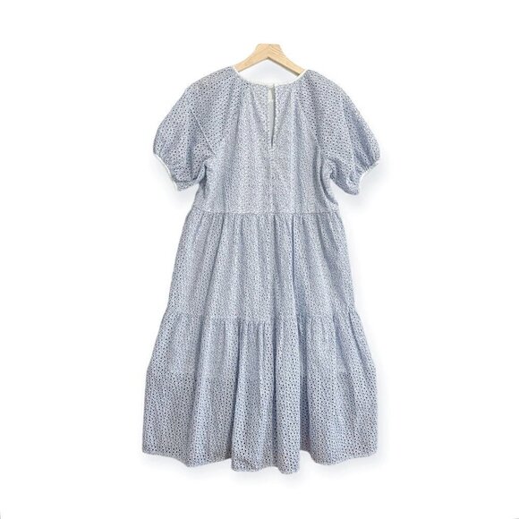 EVERLANE THE TIERED EYELET MIDI DRESS BLUE / WHITE SIZE S, New with tag - Picture 3 of 16